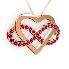 Kalpli Sonsuzluk Kolye - Rodolit garnet 14 ayar rose altın kolye (40 cm altın rolo zincir) #1s3hyp8