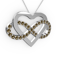 Kalpli Sonsuzluk Kolye - Dumanlı kuvars 8 ayar beyaz altın kolye (40 cm gümüş rolo zincir) #1upcdjg