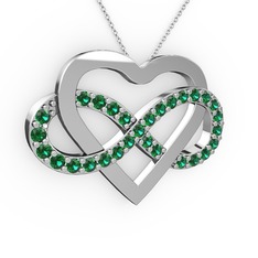 Kalpli Sonsuzluk Kolye - Yeşil kuvars 8 ayar beyaz altın kolye (40 cm gümüş rolo zincir) #1vbv53c