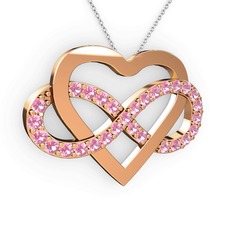 Kalpli Sonsuzluk Kolye - Pembe kuvars 8 ayar rose altın kolye (40 cm gümüş rolo zincir) #1xn8kox