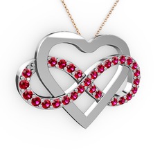 Kalpli Sonsuzluk Kolye - Rodolit garnet 8 ayar beyaz altın kolye (40 cm rose altın rolo zincir) #2gol1s