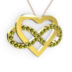 Kalpli Sonsuzluk Kolye - Peridot 18 ayar altın kolye (40 cm gümüş rolo zincir) #2udxzx