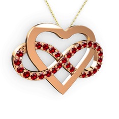 Kalpli Sonsuzluk Kolye - Garnet 18 ayar rose altın kolye (40 cm gümüş rolo zincir) #3rch57