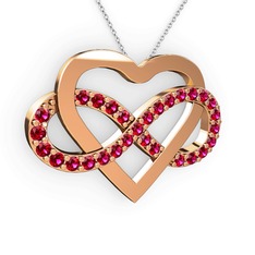 Kalpli Sonsuzluk Kolye - Rodolit garnet 18 ayar rose altın kolye (40 cm beyaz altın rolo zincir) #46yof3