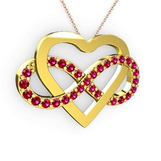 Kalpli Sonsuzluk Kolye - Rodolit garnet 18 ayar altın kolye (40 cm rose altın rolo zincir) #51219t