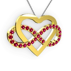 Kalpli Sonsuzluk Kolye - Rodolit garnet 14 ayar altın kolye (40 cm gümüş rolo zincir) #5gad75