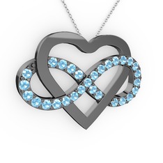 Kalpli Sonsuzluk Kolye - Akuamarin 925 ayar siyah rodyum kaplama gümüş kolye (40 cm gümüş rolo zincir) #7z2g2m