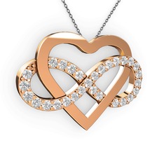 Pırlanta 925 ayar rose altın kaplama gümüş kolye (0.319 karat, 40 cm gümüş rolo zincir)