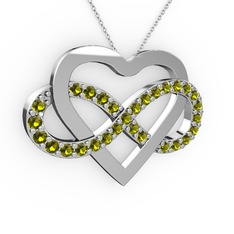 Peridot 8 ayar beyaz altın kolye (40 cm gümüş rolo zincir)