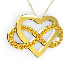Kalpli Sonsuzluk Kolye - Sitrin 8 ayar altın kolye (40 cm altın rolo zincir) #chht08