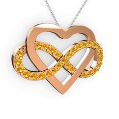 Kalpli Sonsuzluk Kolye - Sitrin 18 ayar rose altın kolye (40 cm beyaz altın rolo zincir) #dtm6cm