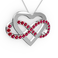 Rodolit garnet 8 ayar beyaz altın kolye (40 cm gümüş rolo zincir)