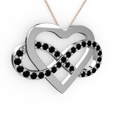Kalpli Sonsuzluk Kolye - Siyah zirkon 14 ayar beyaz altın kolye (40 cm rose altın rolo zincir) #fbz8dn