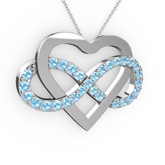 Kalpli Sonsuzluk Kolye - Akuamarin 925 ayar gümüş kolye (40 cm beyaz altın rolo zincir) #h318ht