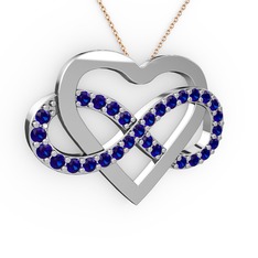 Lab safir 18 ayar beyaz altın kolye (40 cm rose altın rolo zincir)