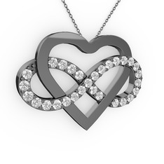 Kalpli Sonsuzluk Kolye - Swarovski 925 ayar siyah rodyum kaplama gümüş kolye (40 cm gümüş rolo zincir) #huggu9