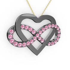 Kalpli Sonsuzluk Kolye - Pembe kuvars 925 ayar siyah rodyum kaplama gümüş kolye (40 cm altın rolo zincir) #iet3xe