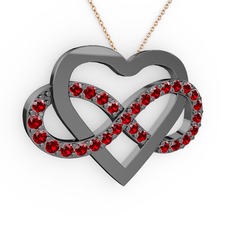 Kalpli Sonsuzluk Kolye - Garnet 925 ayar siyah rodyum kaplama gümüş kolye (40 cm rose altın rolo zincir) #jfkiwq
