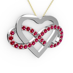 Rodolit garnet 18 ayar beyaz altın kolye (40 cm gümüş rolo zincir)