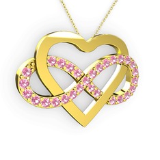 Kalpli Sonsuzluk Kolye - Pembe kuvars 14 ayar altın kolye (40 cm altın rolo zincir) #l2etjd