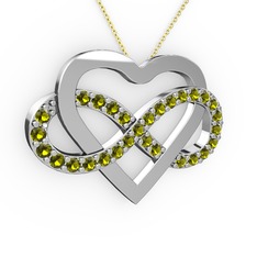 Peridot 8 ayar beyaz altın kolye (40 cm gümüş rolo zincir)