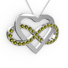 Kalpli Sonsuzluk Kolye - Peridot 8 ayar beyaz altın kolye (40 cm beyaz altın rolo zincir) #m8n0al