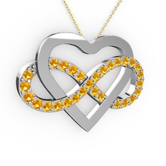 Kalpli Sonsuzluk Kolye - Sitrin 14 ayar beyaz altın kolye (40 cm gümüş rolo zincir) #nbvrl3