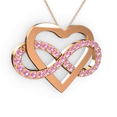 Pembe kuvars 8 ayar rose altın kolye (40 cm gümüş rolo zincir)