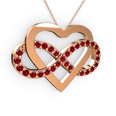 Kalpli Sonsuzluk Kolye - Garnet 14 ayar rose altın kolye (40 cm rose altın rolo zincir) #ojzqaq