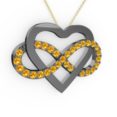 Kalpli Sonsuzluk Kolye - Sitrin 925 ayar siyah rodyum kaplama gümüş kolye (40 cm altın rolo zincir) #oz9mry