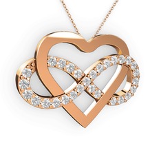 Kalpli Sonsuzluk Kolye - Beyaz zirkon 8 ayar rose altın kolye (40 cm rose altın rolo zincir) #qd4531