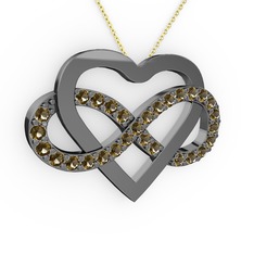 Kalpli Sonsuzluk Kolye - Dumanlı kuvars 925 ayar siyah rodyum kaplama gümüş kolye (40 cm altın rolo zincir) #qhqk70