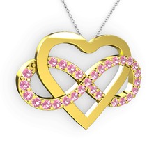 Kalpli Sonsuzluk Kolye - Pembe kuvars 14 ayar altın kolye (40 cm gümüş rolo zincir) #tw8mkw