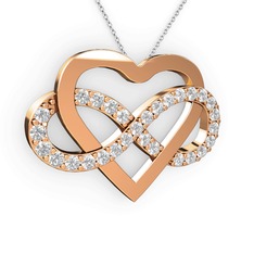 Kalpli Sonsuzluk Kolye - Swarovski 925 ayar rose altın kaplama gümüş kolye (40 cm beyaz altın rolo zincir) #uf2yox