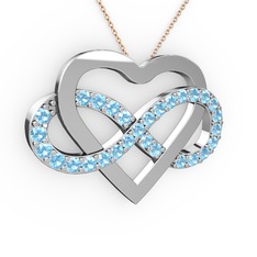 Kalpli Sonsuzluk Kolye - Akuamarin 8 ayar beyaz altın kolye (40 cm rose altın rolo zincir) #uq01v0