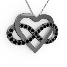 Kalpli Sonsuzluk Kolye - Siyah zirkon 925 ayar siyah rodyum kaplama gümüş kolye (40 cm gümüş rolo zincir) #vim20f
