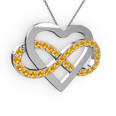 Kalpli Sonsuzluk Kolye - Sitrin 18 ayar beyaz altın kolye (40 cm gümüş rolo zincir) #x4p7y0