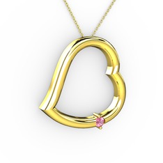 Kalpli Tektaş Kolye - Pembe kuvars 14 ayar altın kolye (40 cm altın rolo zincir) #105u81g