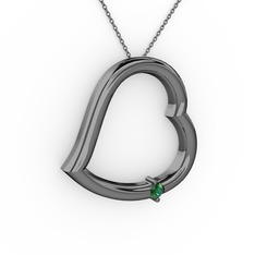 Kalpli Tektaş Kolye - Yeşil kuvars 925 ayar siyah rodyum kaplama gümüş kolye (40 cm gümüş rolo zincir) #10tc5zv