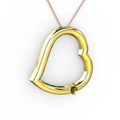 Kalpli Tektaş Kolye - Peridot 8 ayar altın kolye (40 cm rose altın rolo zincir) #11g6wqm