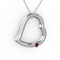 Kalpli Tektaş Kolye - Rodolit garnet 14 ayar beyaz altın kolye (40 cm beyaz altın rolo zincir) #143mnir