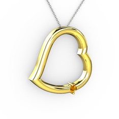 Kalpli Tektaş Kolye - Sitrin 14 ayar altın kolye (40 cm beyaz altın rolo zincir) #157bt5r