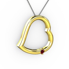 Kalpli Tektaş Kolye - Garnet 14 ayar altın kolye (40 cm gümüş rolo zincir) #16kl82m