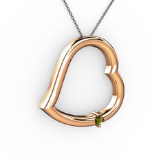 Kalpli Tektaş Kolye - Peridot 18 ayar rose altın kolye (40 cm gümüş rolo zincir) #17hs16v