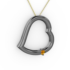 Kalpli Tektaş Kolye - Sitrin 925 ayar siyah rodyum kaplama gümüş kolye (40 cm altın rolo zincir) #19o4dap