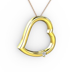 Kalpli Tektaş Kolye - Beyaz zirkon 8 ayar altın kolye (40 cm rose altın rolo zincir) #1dlypd9