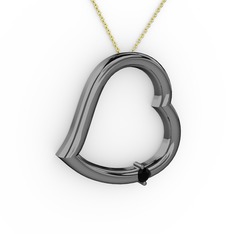 Kalpli Tektaş Kolye - Siyah zirkon 925 ayar siyah rodyum kaplama gümüş kolye (40 cm gümüş rolo zincir) #1f0gl7r
