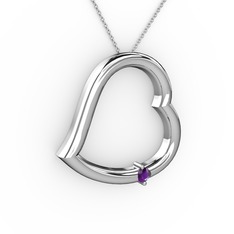 Kalpli Tektaş Kolye - Ametist 14 ayar beyaz altın kolye (40 cm beyaz altın rolo zincir) #1firn5z