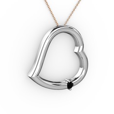 Kalpli Tektaş Kolye - Siyah zirkon 925 ayar gümüş kolye (40 cm rose altın rolo zincir) #1g5ehhk