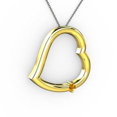 Kalpli Tektaş Kolye - Sitrin 18 ayar altın kolye (40 cm gümüş rolo zincir) #1h5hwmf